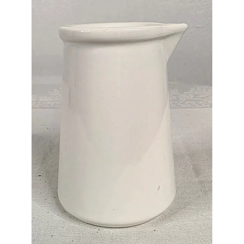 White Ceramic Handleless Pitcher Small Creamer Syrup Pourer Minimalist Stoneware